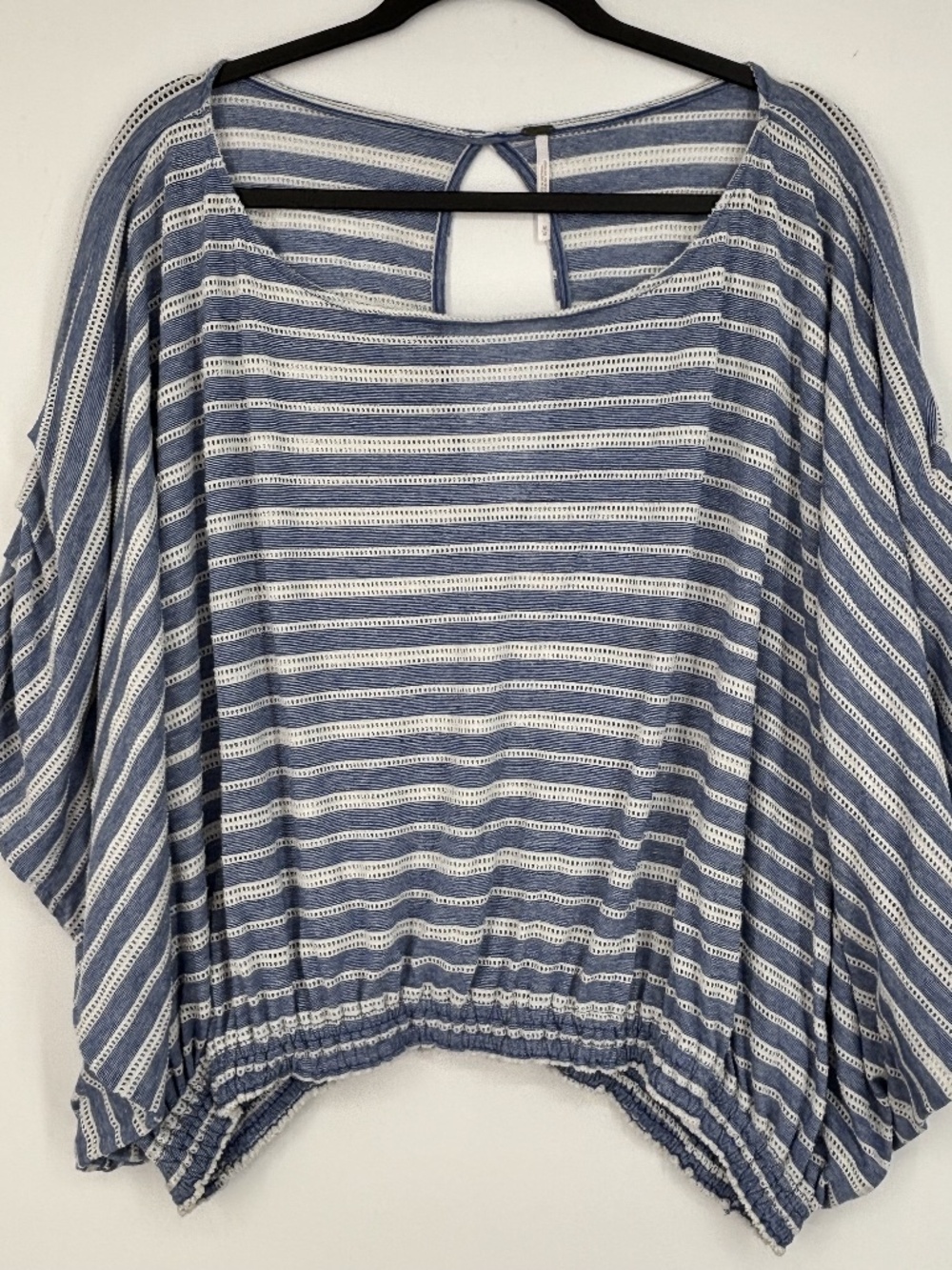 Free People Womens Medium Azelea Pullover Knit Top Blue White Stripes Oversized
